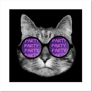 Party cat wearing party glasses Posters and Art